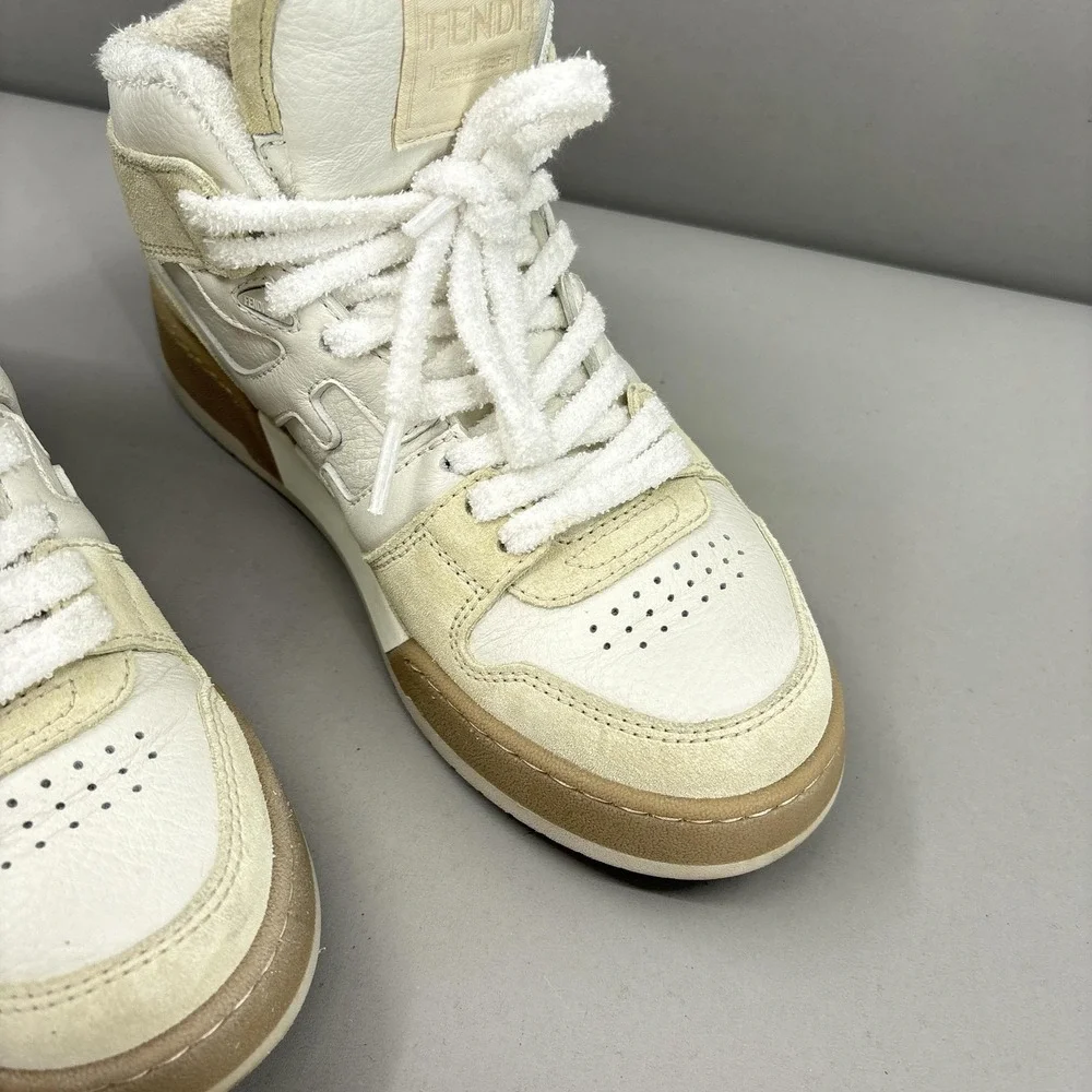 Fendi Shoes Sneakers Womens Size 6 Beige Cream Match High Top Made Italy 8E8358 - Picture 4 of 16